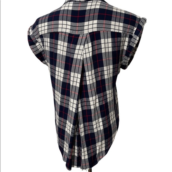 SALE 2/$20 JACHS Girlfriend short dolman cap sleeve plaid button up top sz L - Picture 3 of 5